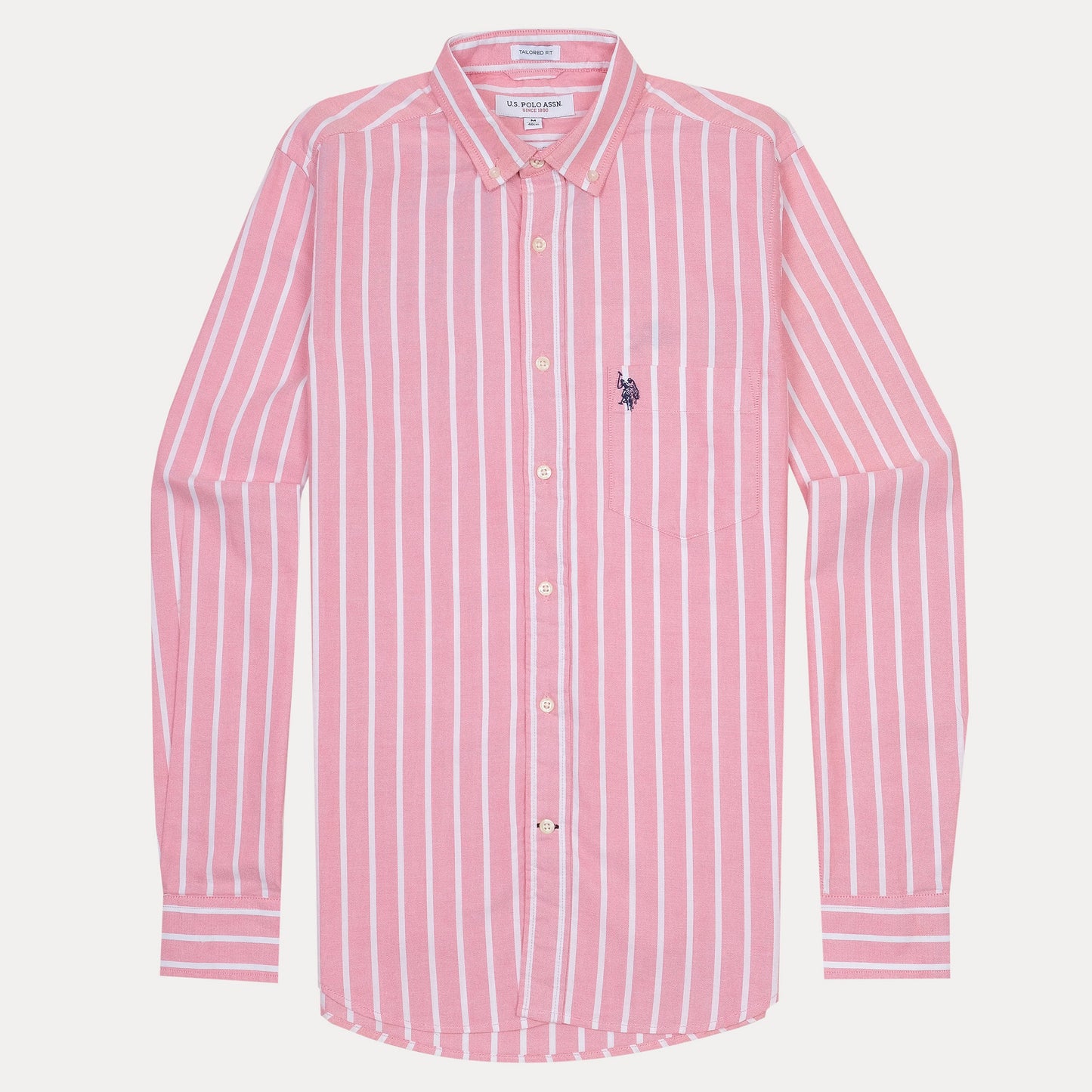 U.S. Polo Assn. Tailored Fit Striped Shirt in Blush Pink Delight