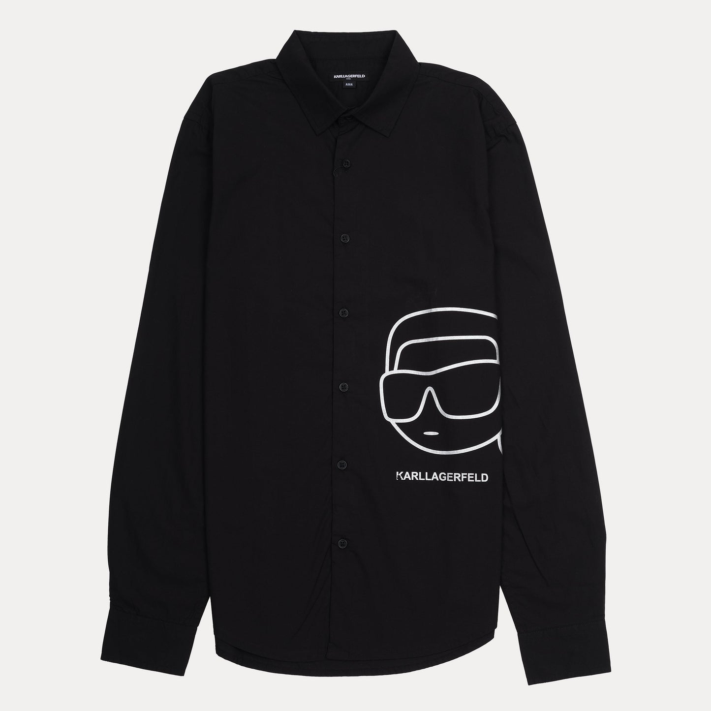 KARL LAGERFELD Chic Noir Graphic Button-Up Shirt