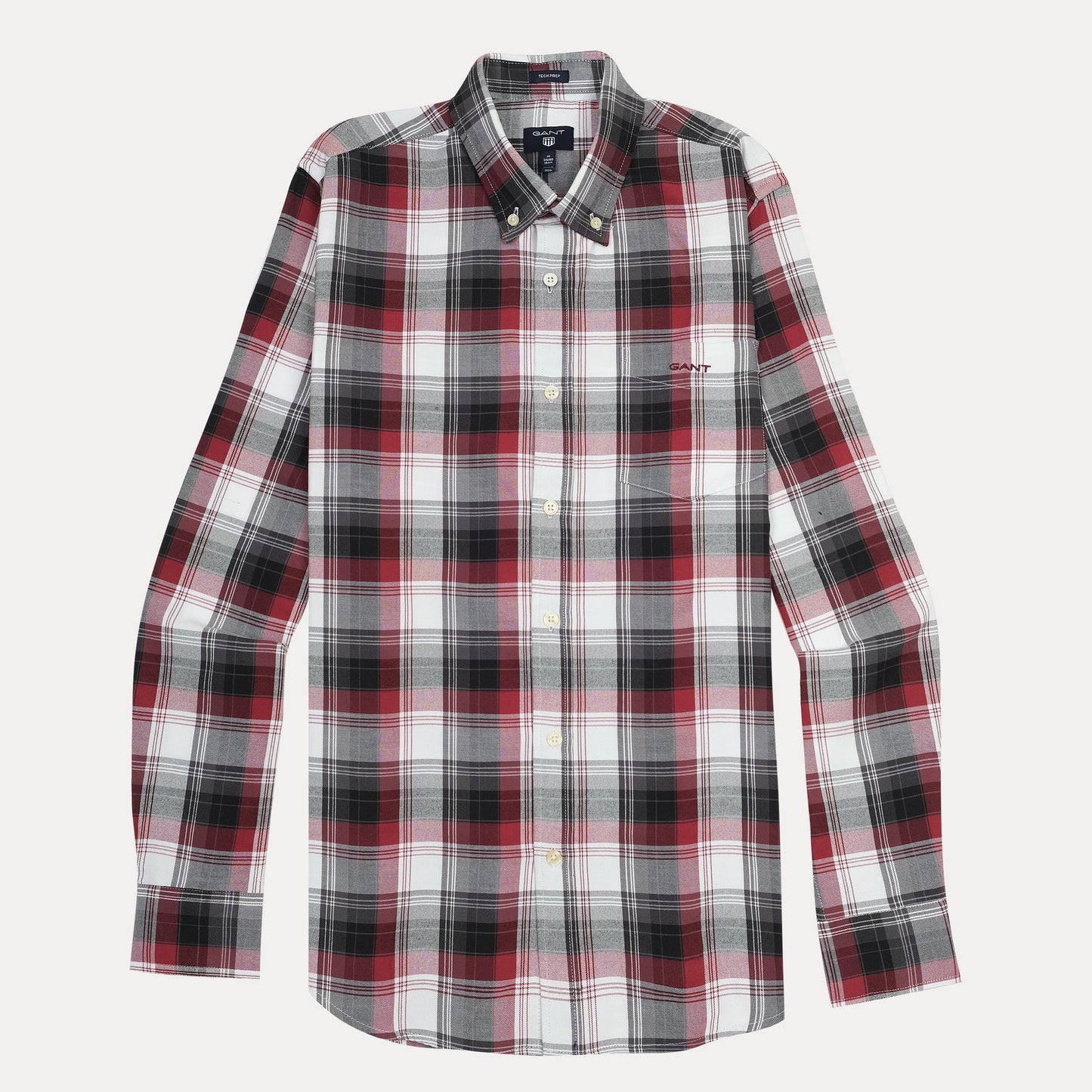 GANT Tech Prep Plaid Perfection Shirt in Crimson & Charcoal