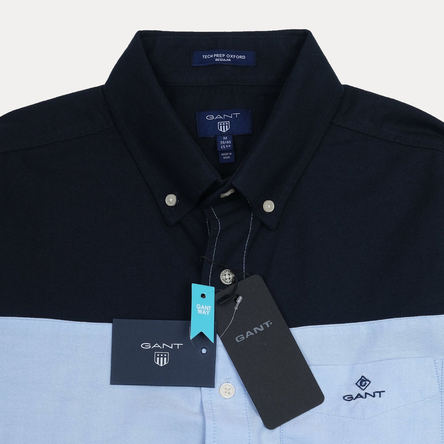 GANT Tech Prep Oxford Shirt in Midnight Blue and Sky Blue Stripes - Effortlessly Stylish