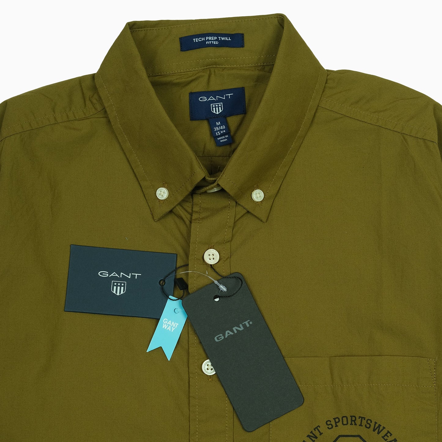 GANT Tech Prep Twill Long Sleeve Shirt in Olive Green
