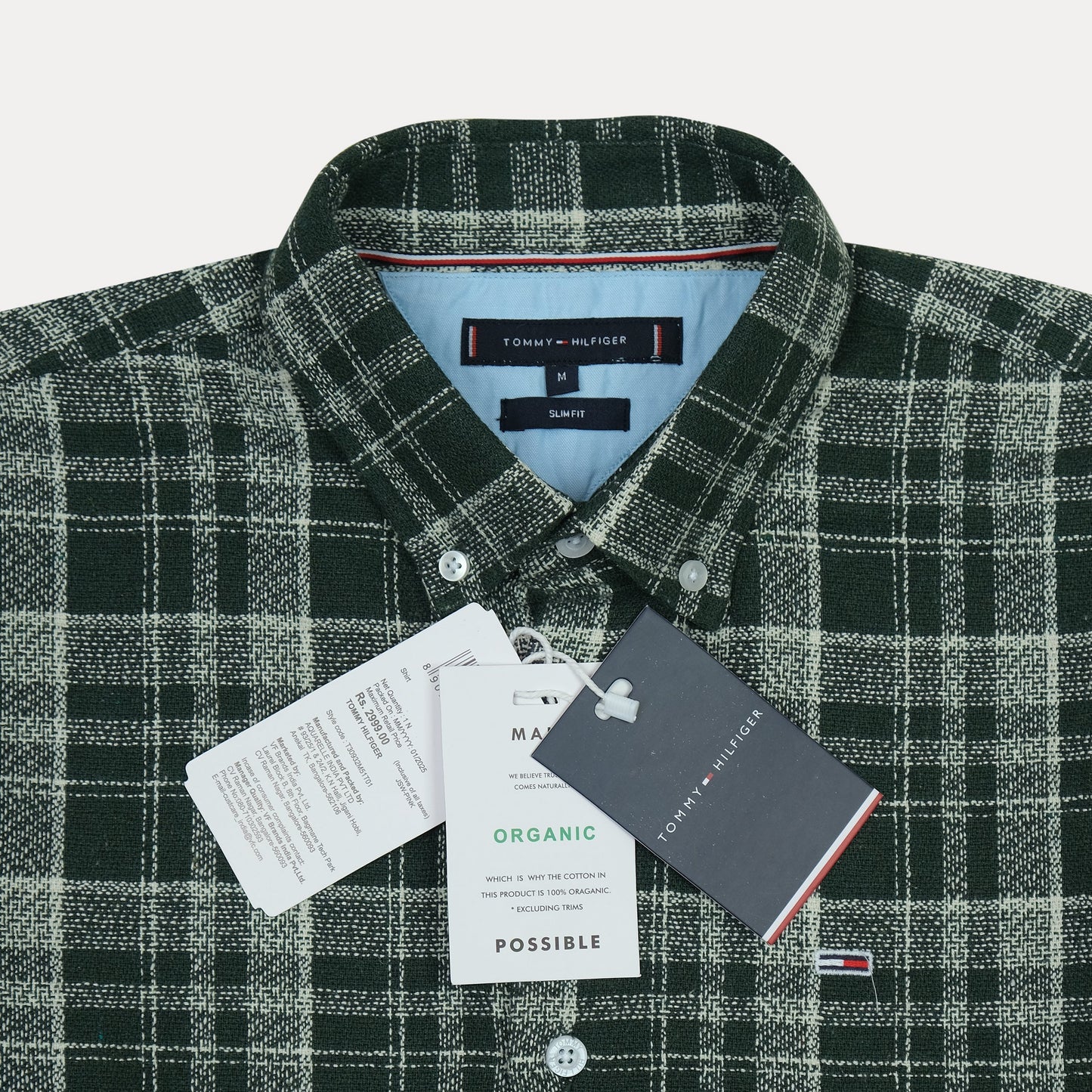 Tommy Hilfiger Organic Cotton Slim Fit Plaid Shirt in Forest Green