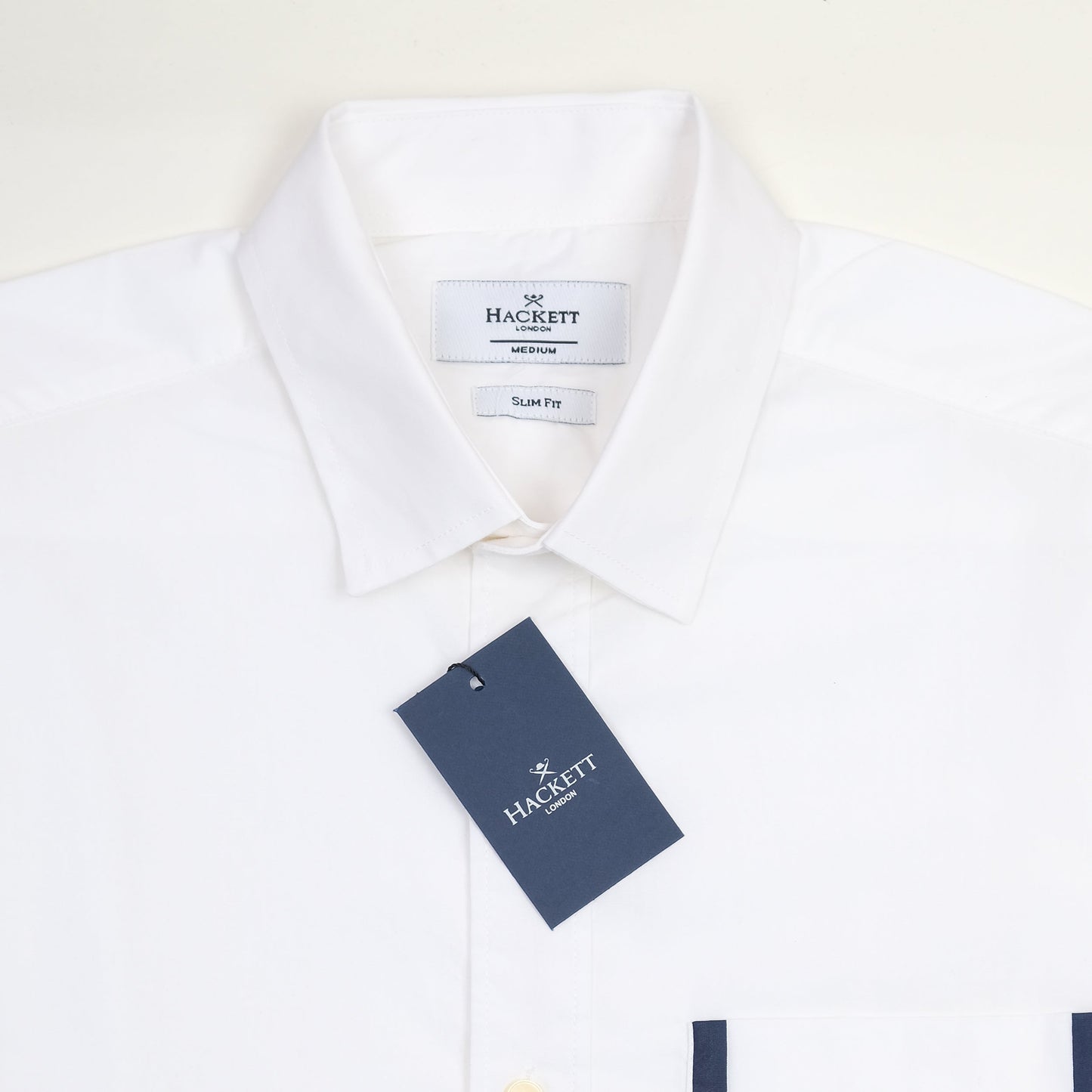 HACKETT Elegant Whisper White Slim Fit Shirt with Navy Pocket Detail