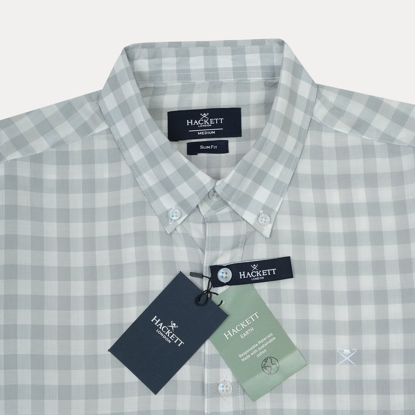 HACKETT Earthy Elegance Slim Fit Gingham Shirt in Misty Grey