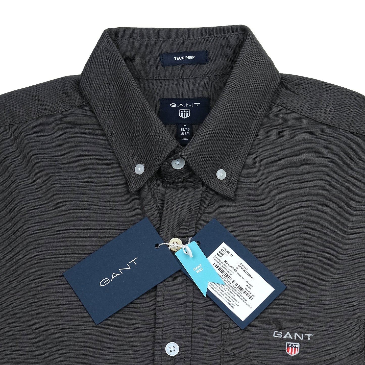 GANT Tech Prep Button-Up Shirt in Charcoal Elegance