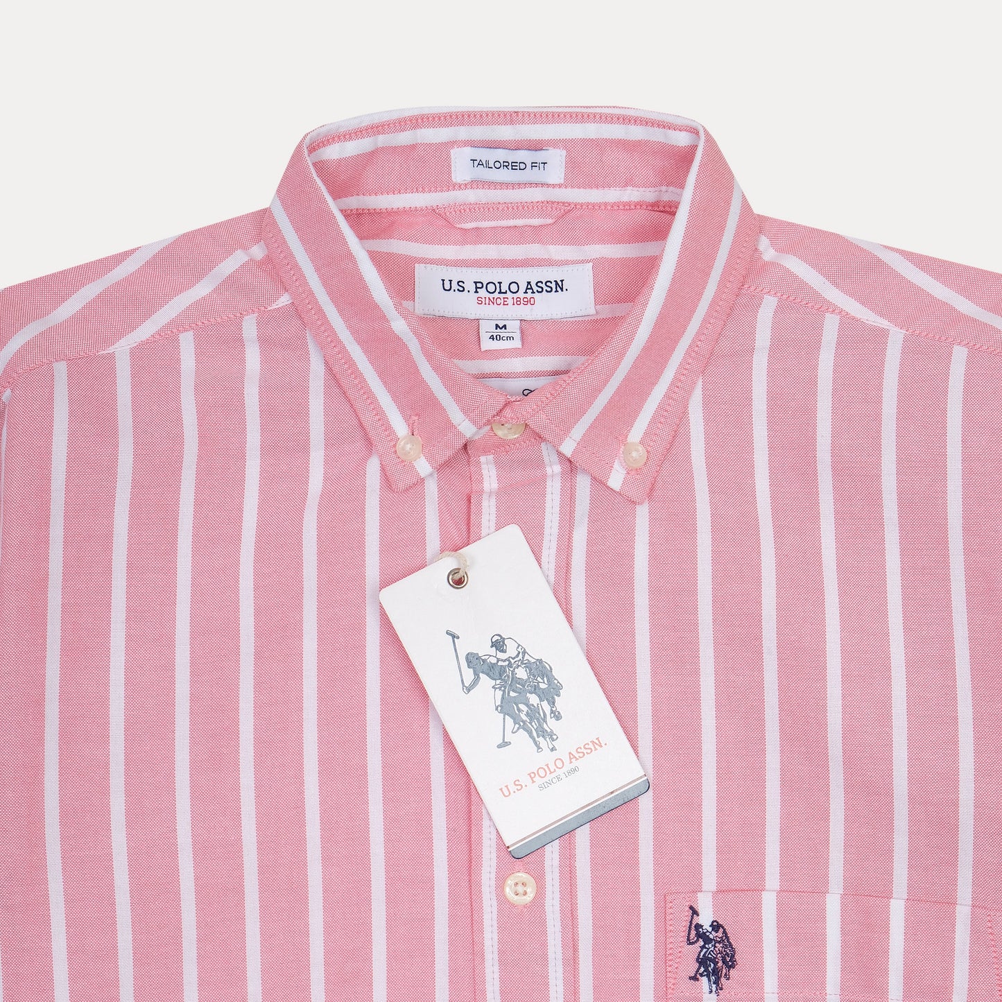 U.S. Polo Assn. Tailored Fit Striped Shirt in Blush Pink Delight