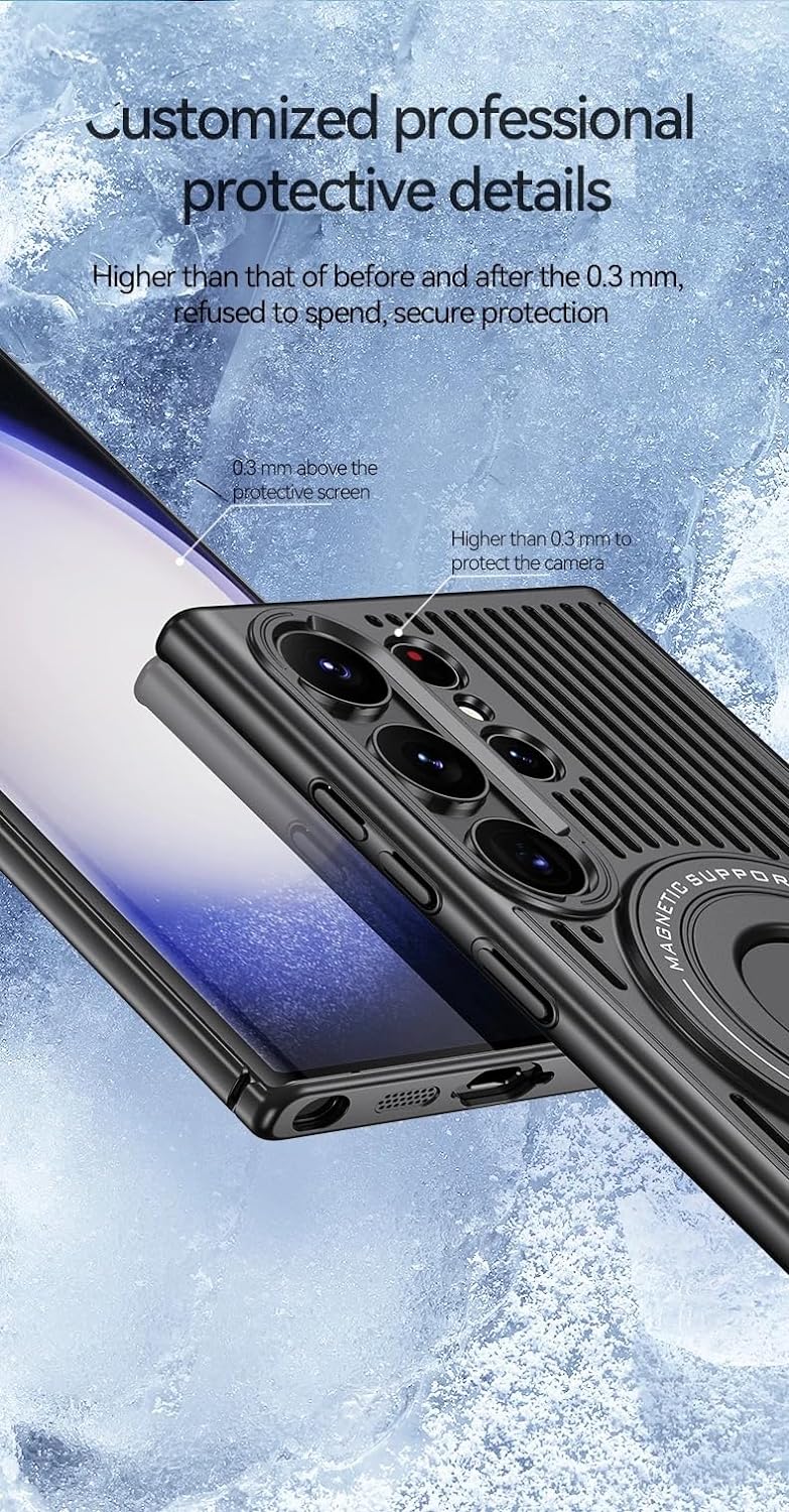 Samsung Galaxy S24 Ultra Magnetic Stand Hard Shell Cooling Case -Black