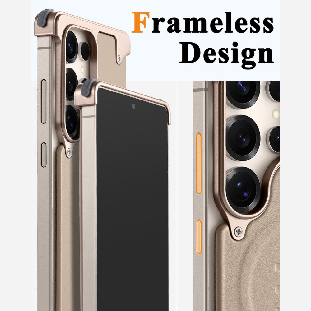 Luxury Metal Bumper Leather Case With Magsafe For Samsung