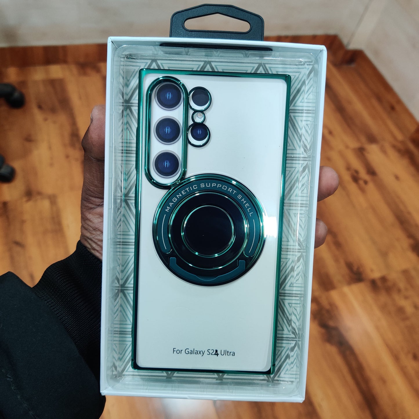 Samsung Galaxy S24 Ultra Invisible Magnetic Stand Anti Yellowing Electroplating Case - Green