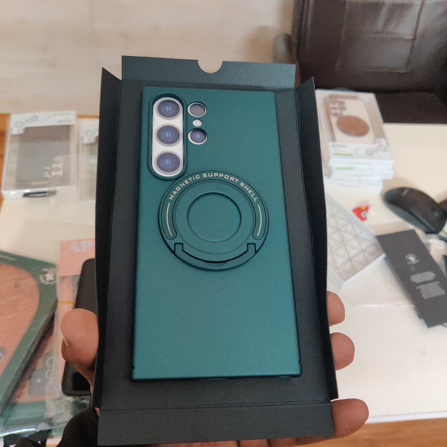 Samsung Galaxy S24 Ultra Magnetic Metal Stand Shockproof Case - Green