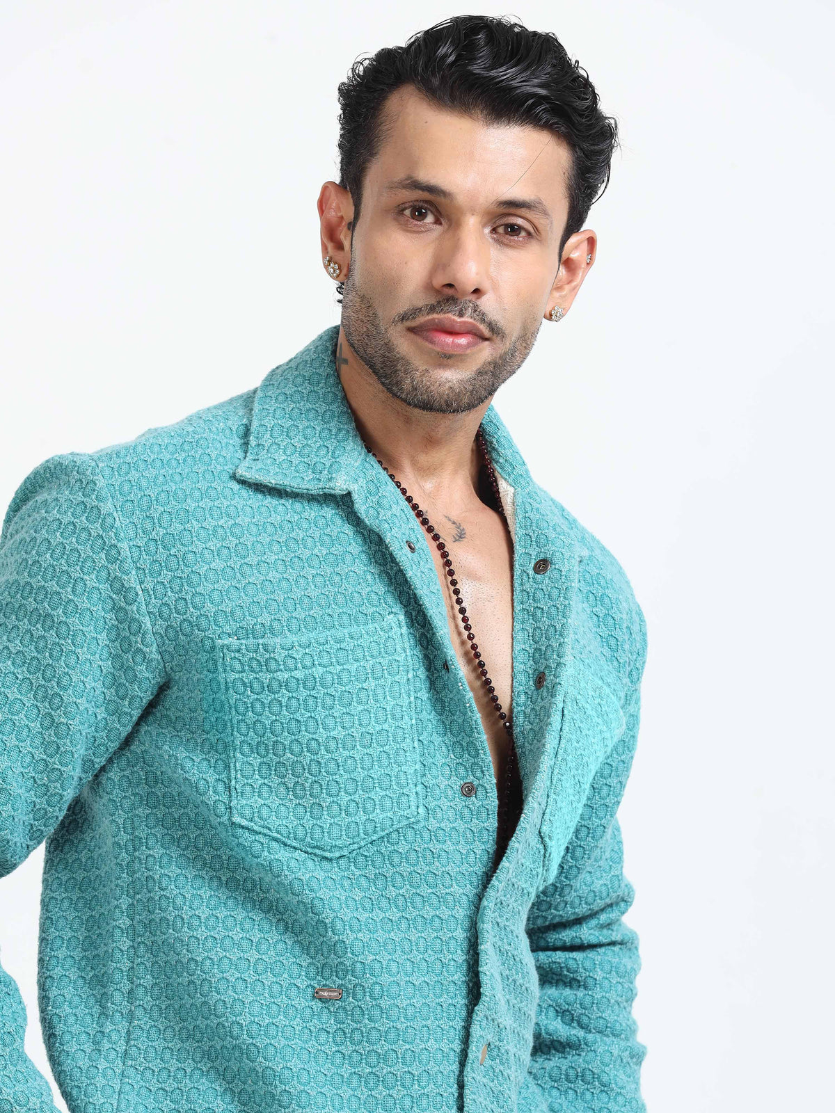Italian Colony Charming Aqua Textured Shacket