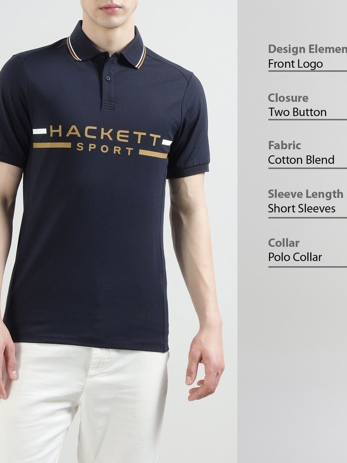 Hackett Sport Elegant Midnight Navy Cotton Blend Polo Shirt