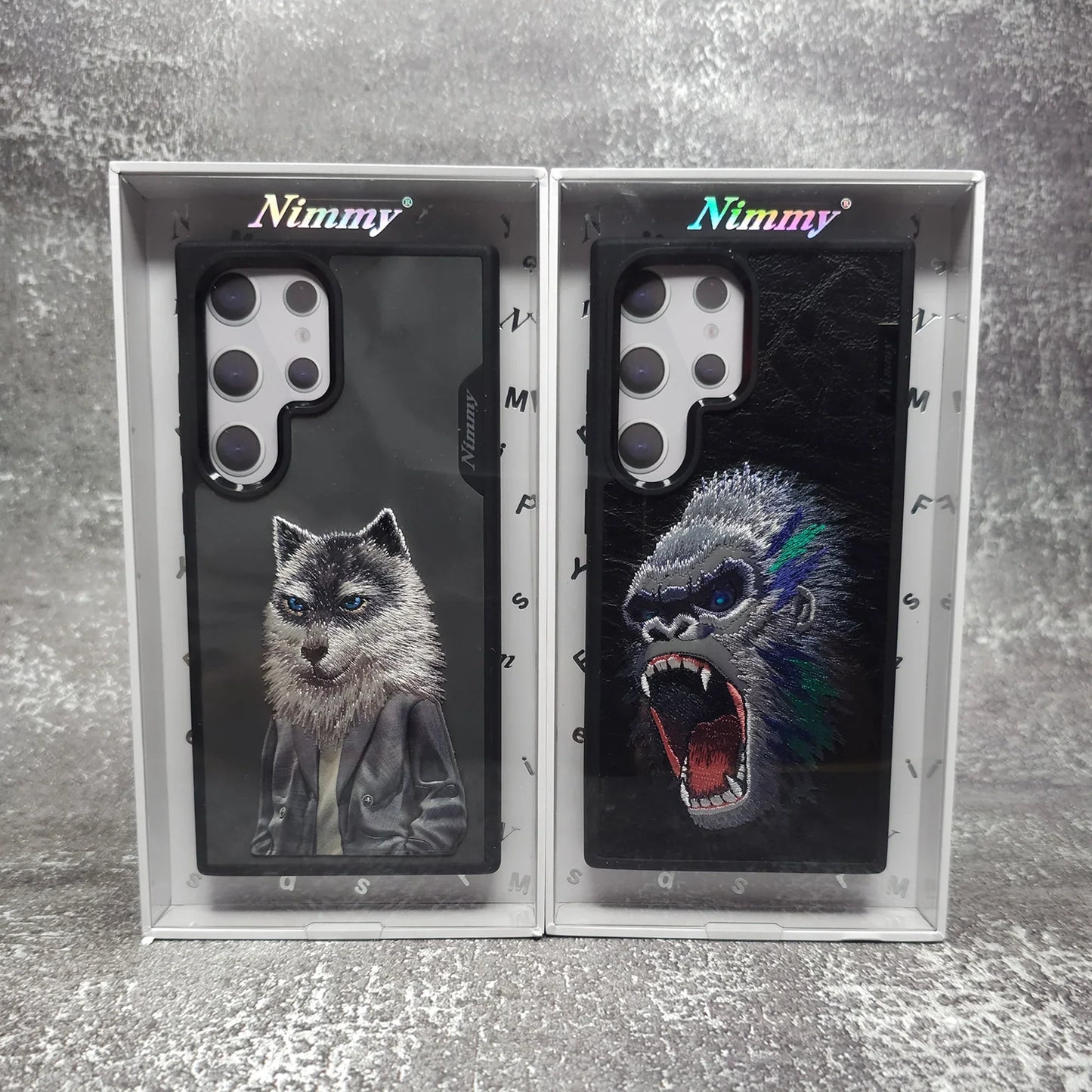 Samsung Galaxy S24 Ultra Nimmy Embroidery Leather Back Cover Case - Wolf Jacket