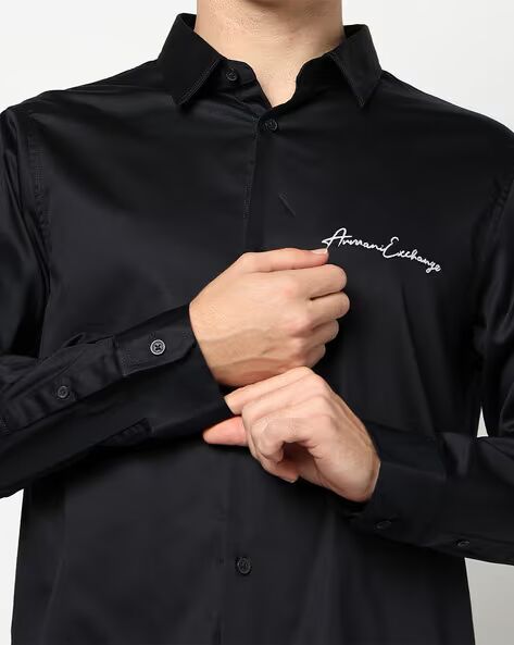 Armani Exchange Sleek Satin Black Button-Up Shirt