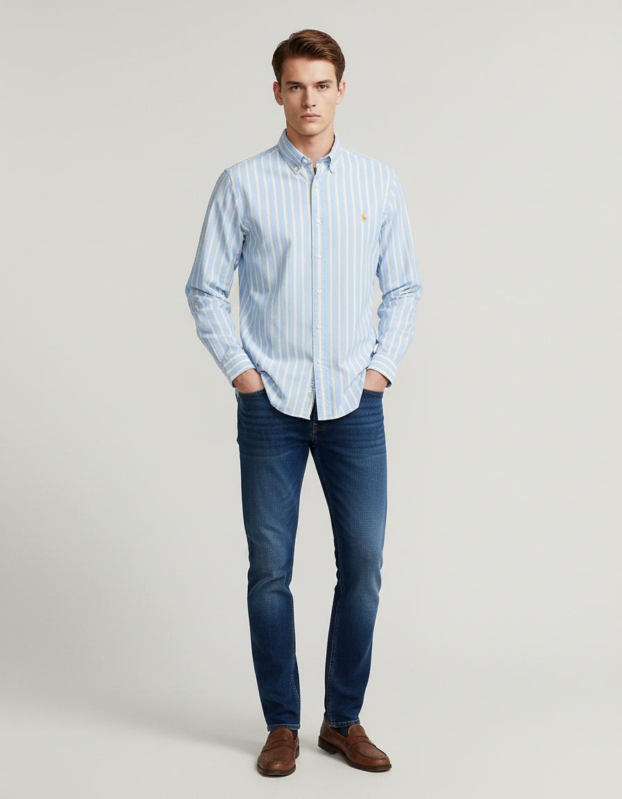 Polo Ralph Lauren Custom Fit Striped Shirt in Serene Sky Blue