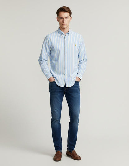 Polo Ralph Lauren Custom Fit Striped Shirt in Serene Sky Blue