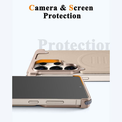 Luxury Metal Bumper Leather Case With Magsafe For Samsung