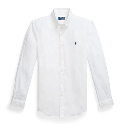 Polo Ralph Lauren Effortlessly Elegant Button-Up Linen Shirt in Crisp Cloud White