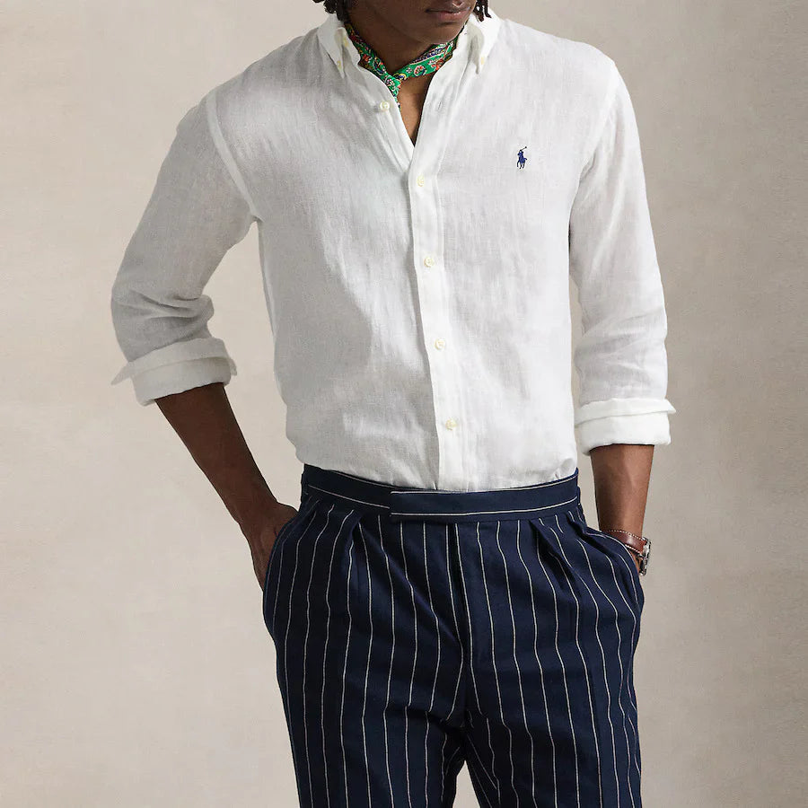Polo Ralph Lauren Effortlessly Elegant Button-Up Linen Shirt in Crisp Cloud White