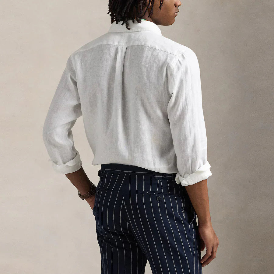 Polo Ralph Lauren Effortlessly Elegant Button-Up Linen Shirt in Crisp Cloud White
