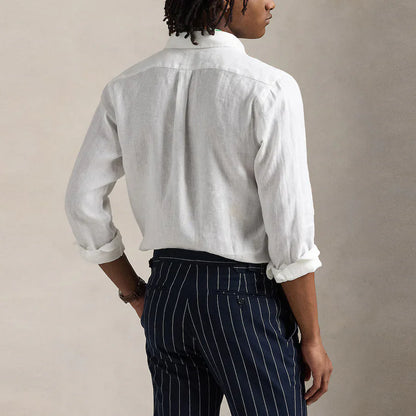 Polo Ralph Lauren Effortlessly Elegant Button-Up Linen Shirt in Crisp Cloud White