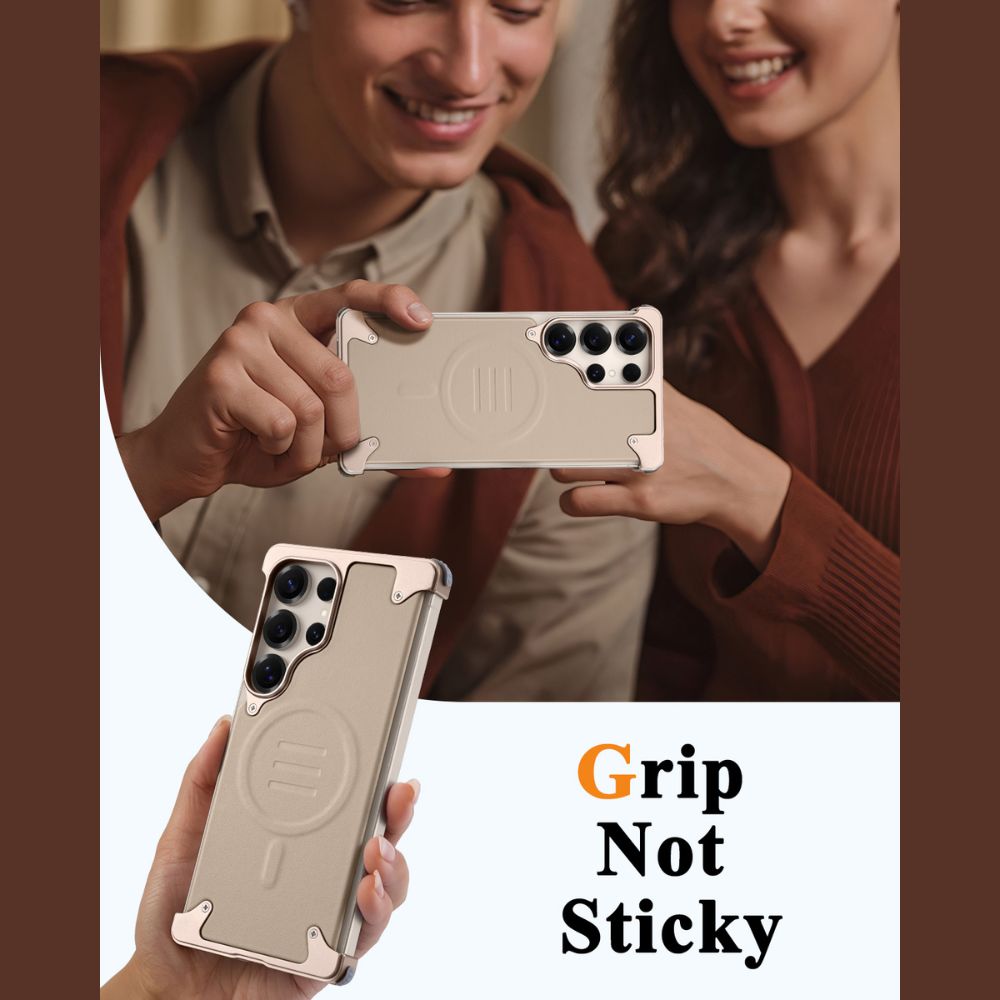 Luxury Metal Bumper Leather Case With Magsafe For Samsung