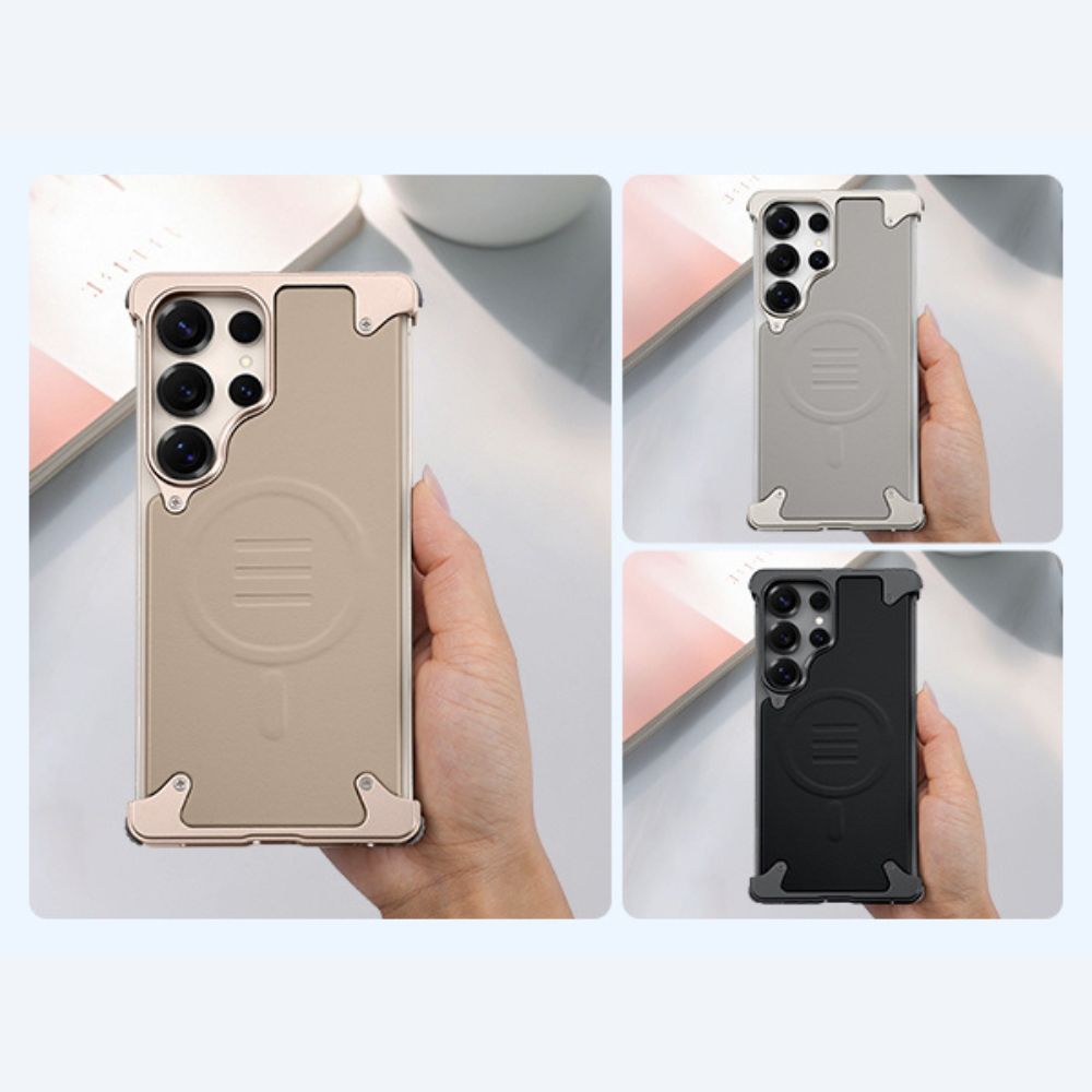 Luxury Metal Bumper Leather Case With Magsafe For Samsung