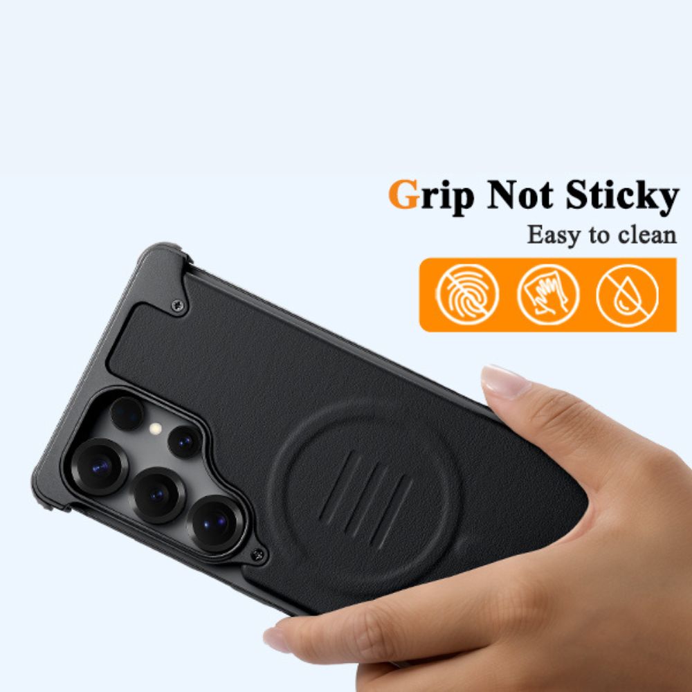 Luxury Metal Bumper Leather Case With Magsafe For Samsung