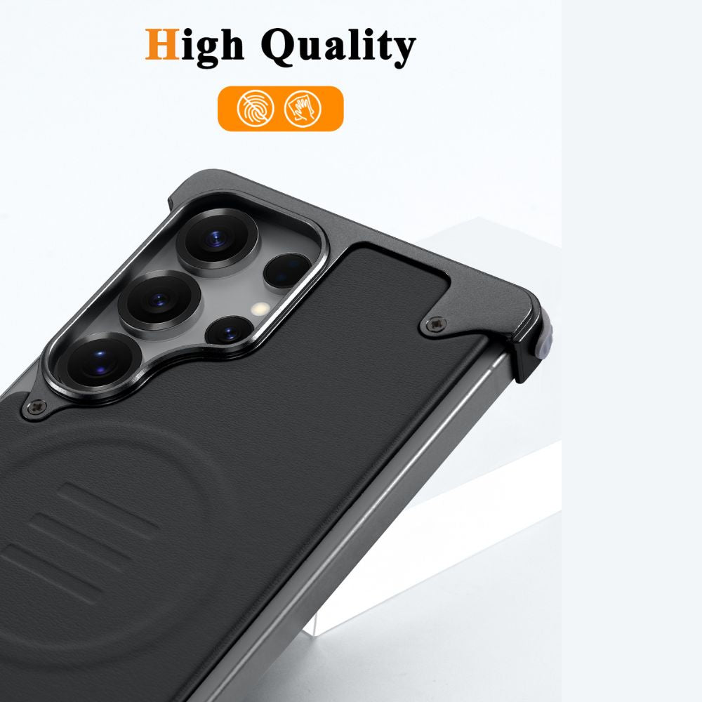 Luxury Metal Bumper Leather Case With Magsafe For Samsung