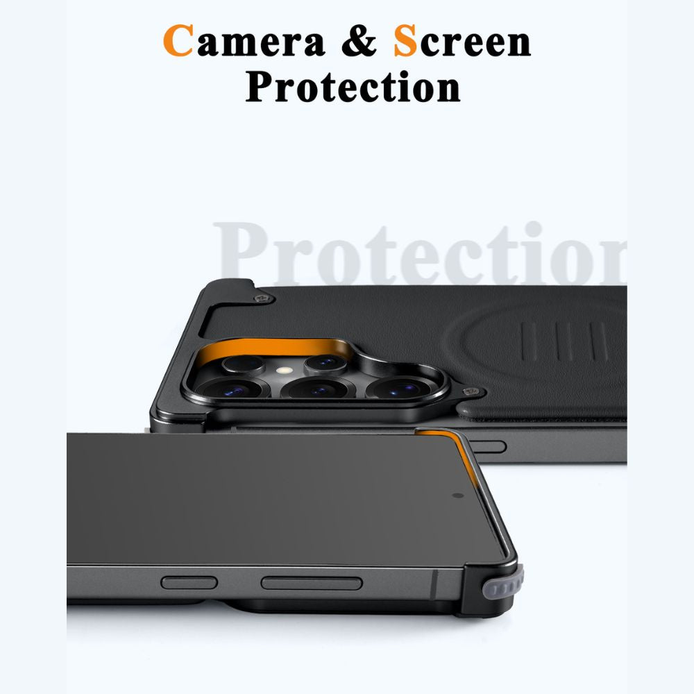 Luxury Metal Bumper Leather Case With Magsafe For Samsung