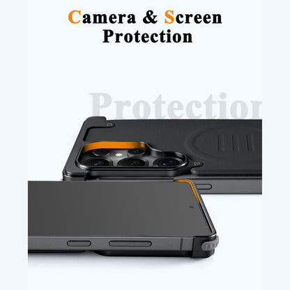 Luxury Metal Bumper Leather Case With Magsafe For Samsung