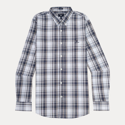 GANT Timeless Tartan Button-Up Shirt in Nautical Navy & Cloud White