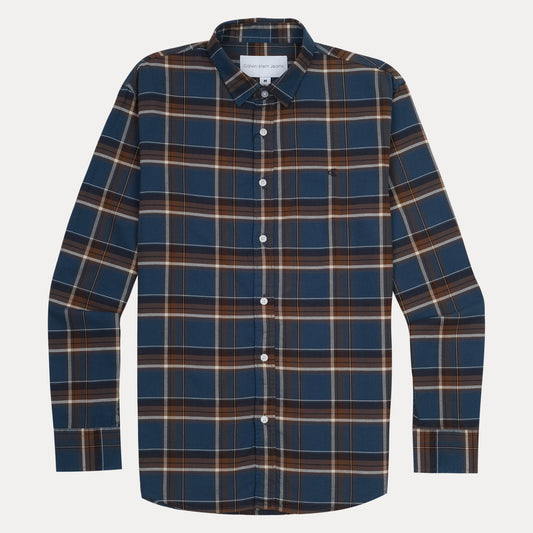 Calvin Klein Jeans Rustic Plaid Charm Shirt in Deep Ocean Blue