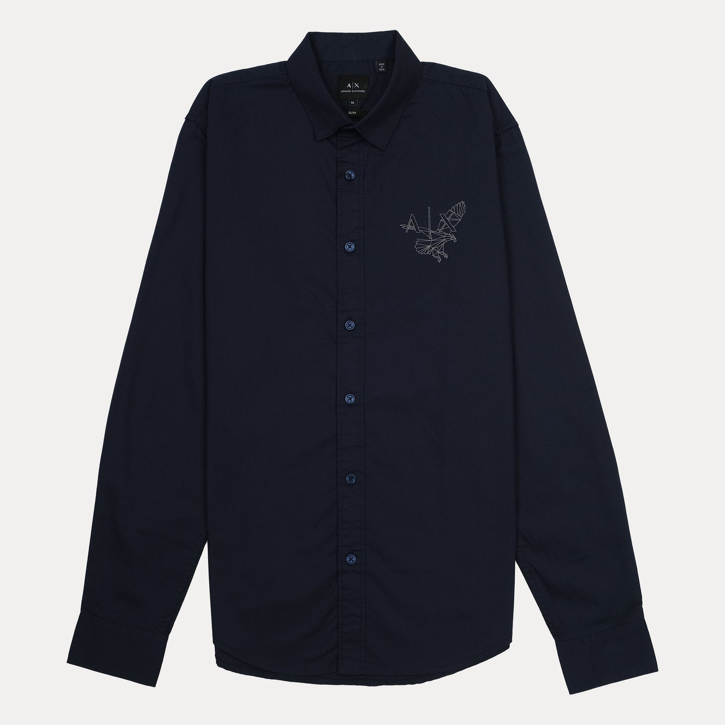 Armani Exchange Slim Fit Navy Button-Up Shirt with Embroidered Detail
