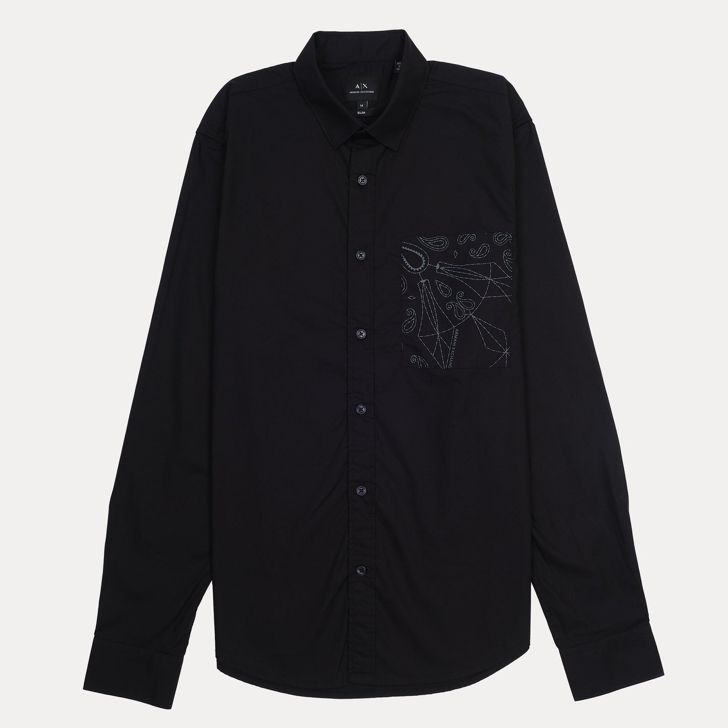 A|X Armani Exchange Slim Fit Black Button-Up Shirt with Contrast Pocket