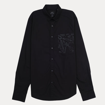 A|X Armani Exchange Slim Fit Black Button-Up Shirt with Contrast Pocket