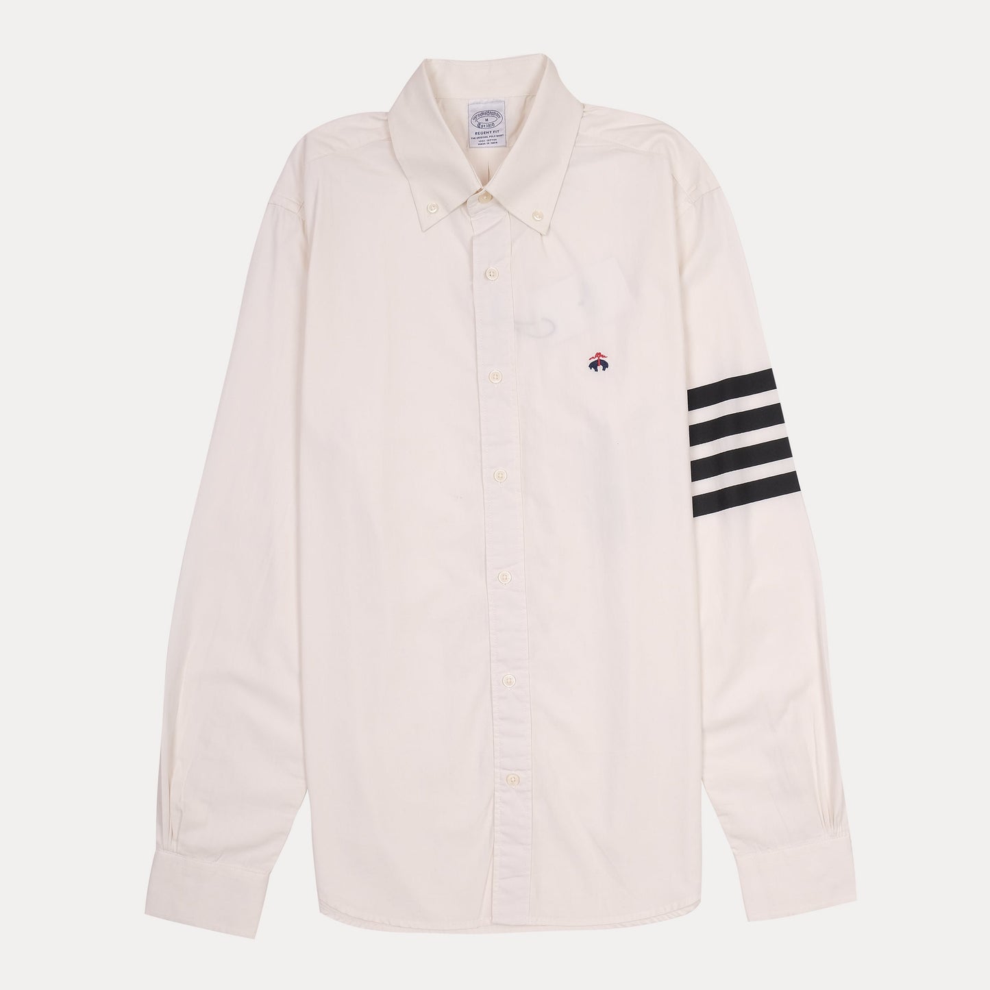 BROOKS BROTHERS Creamy Almond Regent Fit Long Sleeve Shirt with Striped Accent