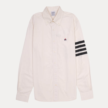BROOKS BROTHERS Creamy Almond Regent Fit Long Sleeve Shirt with Striped Accent
