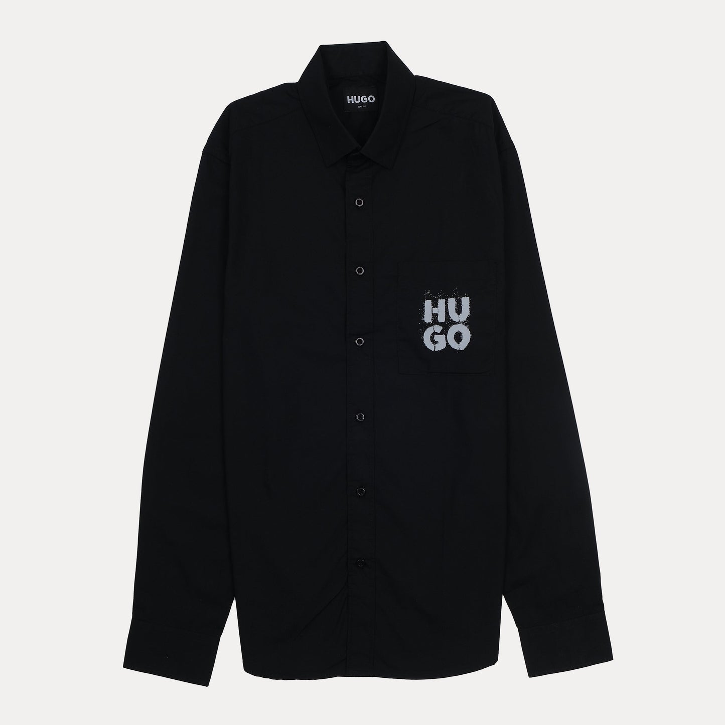 HUGO Modern Fit Black Button-Up Shirt with Logo