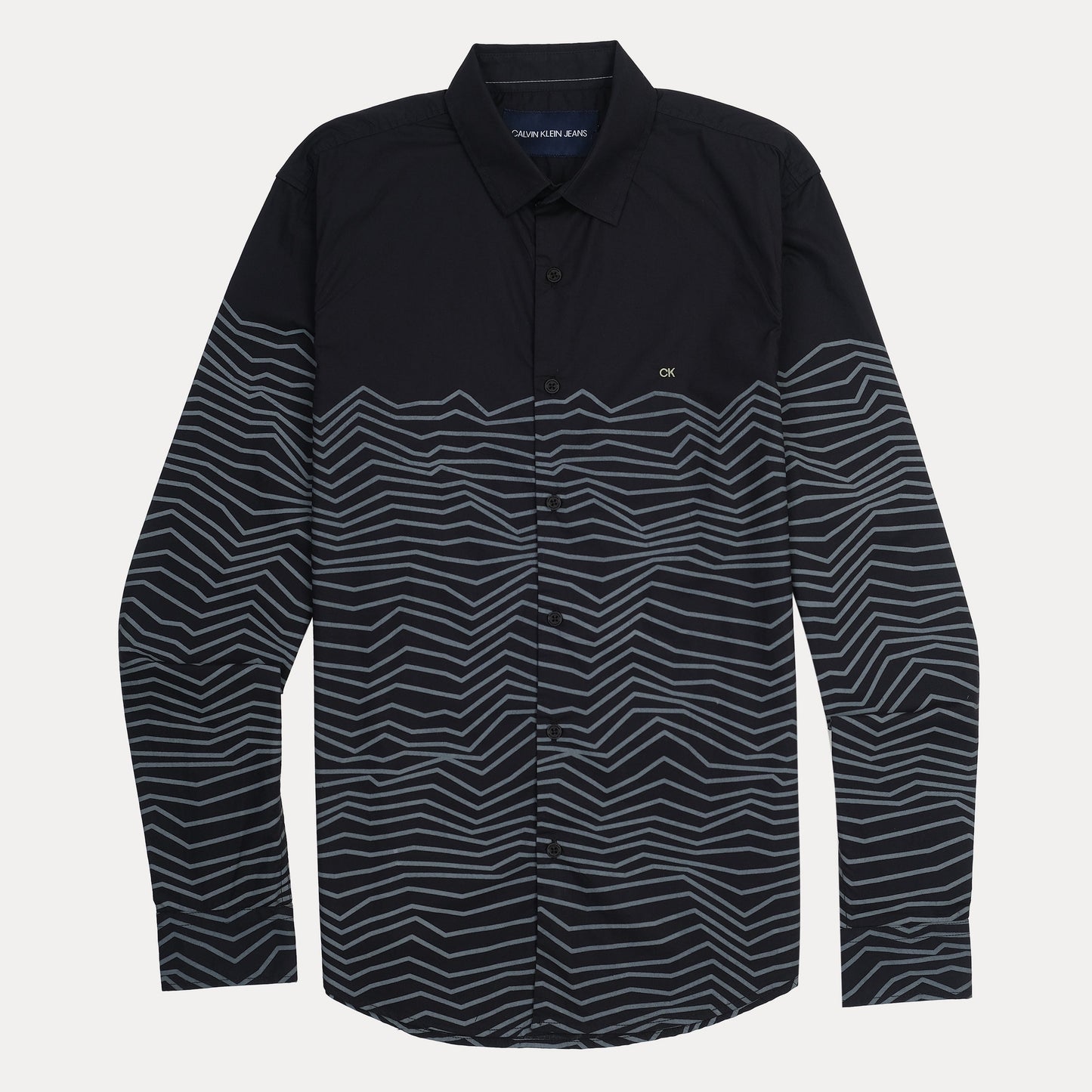Calvin Klein Striking Waves Button-Up Shirt in Midnight Black
