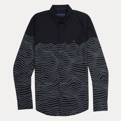Calvin Klein Striking Waves Button-Up Shirt in Midnight Black
