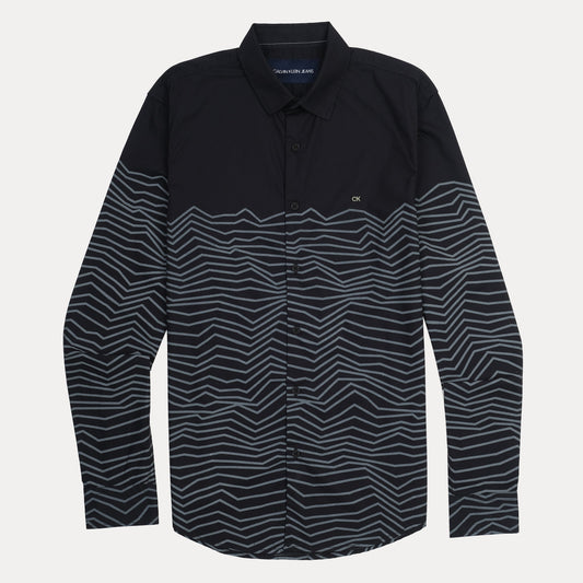 Calvin Klein Striking Waves Button-Up Shirt in Midnight Black