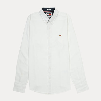Tommy Jeans Effortlessly Elegant Linen Shirt in Crisp Cloud White