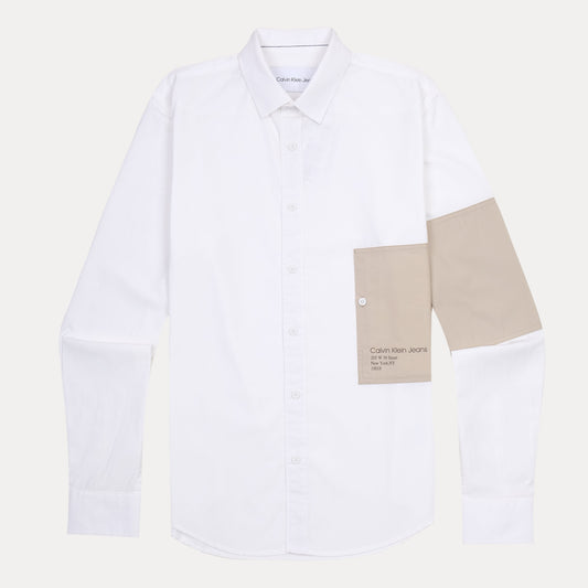 Calvin Klein Jeans Elegant White & Beige Contrast Shirt