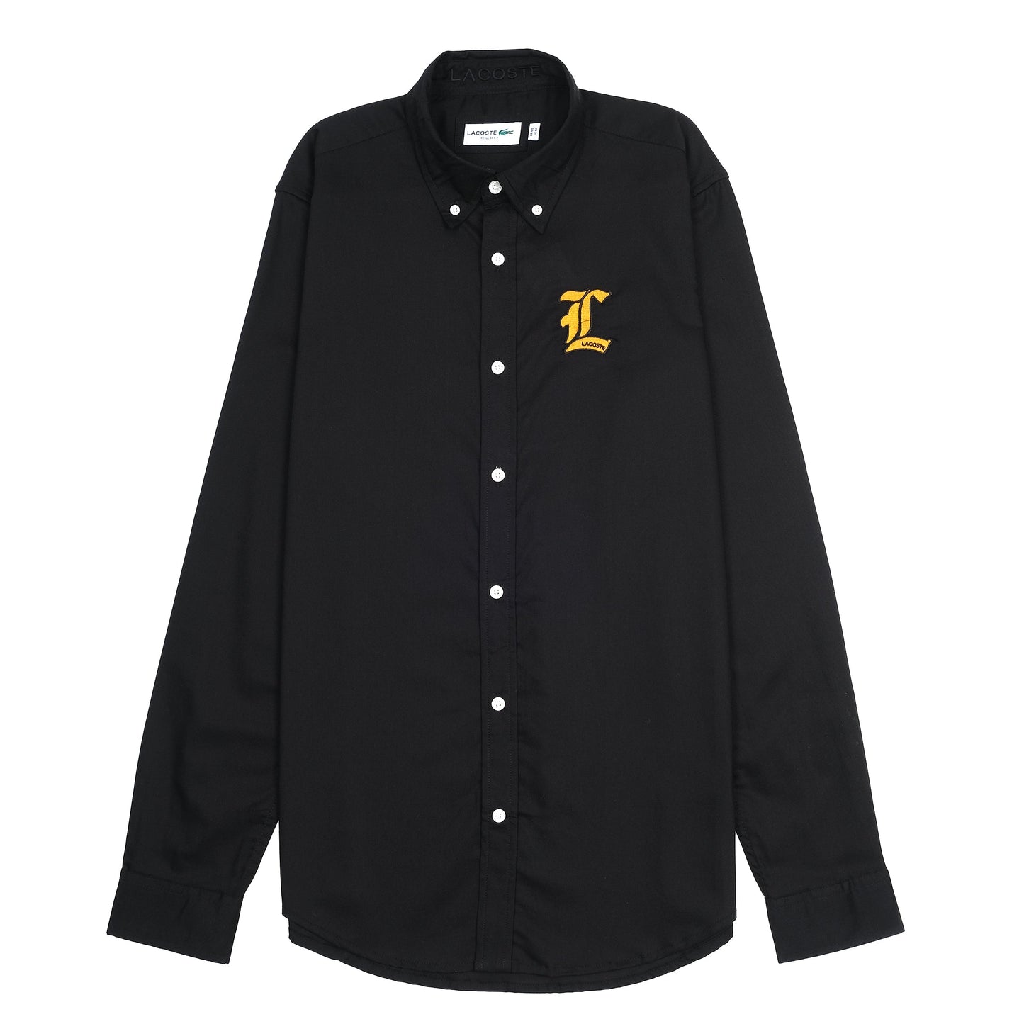 Lacoste Elegant Black Button-Up Shirt with Golden Emblem