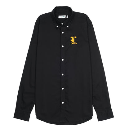 Lacoste Elegant Black Button-Up Shirt with Golden Emblem