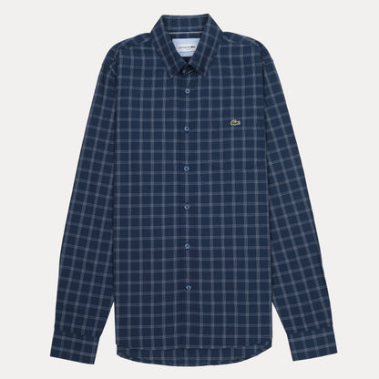 Lacoste Slim Fit Nautical Plaid Shirt in Deep Ocean Blue