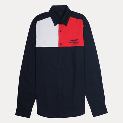 Hackett Aston Martin Racing Colorblock Shirt in Midnight Blue and Crimson Red