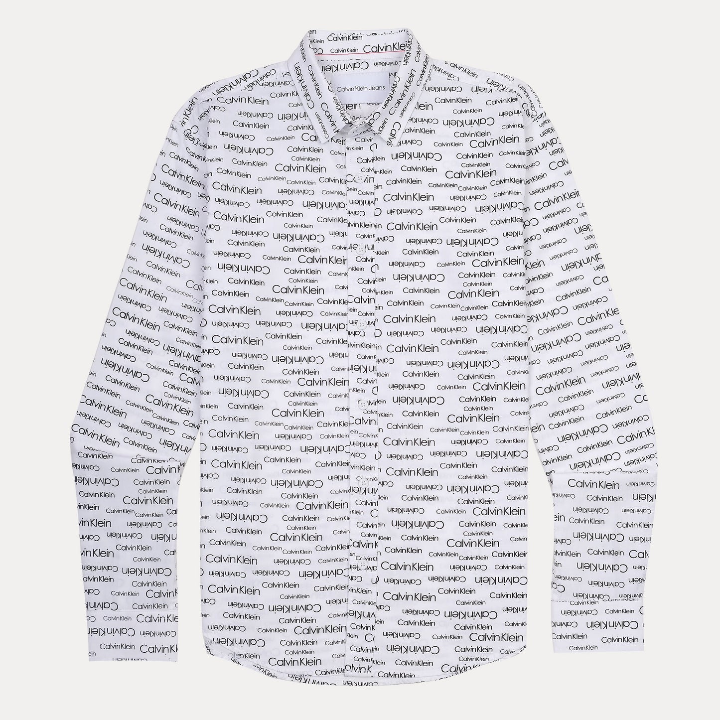 Calvin Klein Whimsical Logo Print Button-Up Shirt in Crisp Cloud White