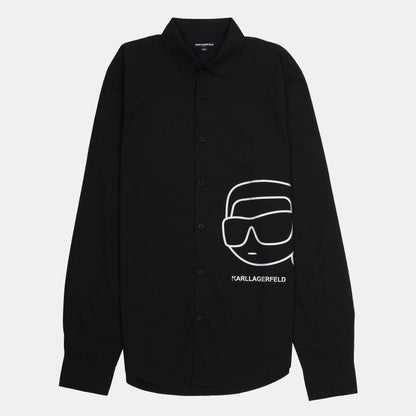 KARL LAGERFELD Chic Noir Graphic Button-Up Shirt